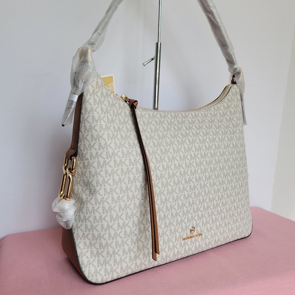 MICHAEL KORS Laney Hobo Signature Logo Shoulder Bag- Vanilla/Acorn Color⭐ - Picture 3 of 16